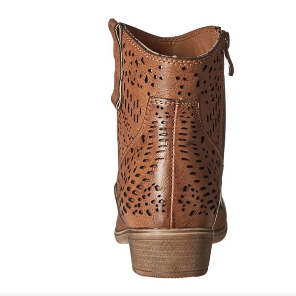 Cognac Perforated Pointy Toe Western Ankle Bootie - Picture 8 of 8